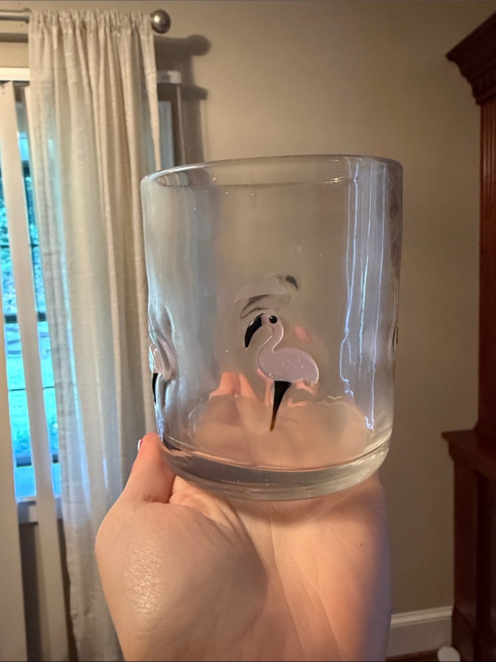 Hand-Painted Pink Flamingo Glass-Icon Juice Glass
